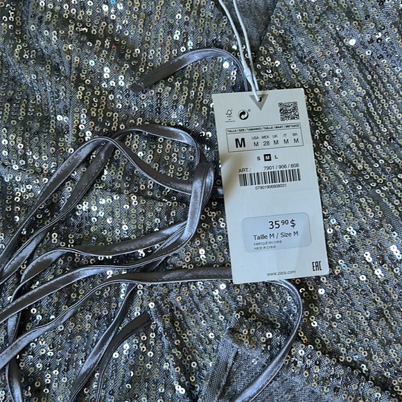 NWT Zara Women’s Silver Sequin Wrap Top Sleeveless Cropped Party Shirt - Picture 7 of 8